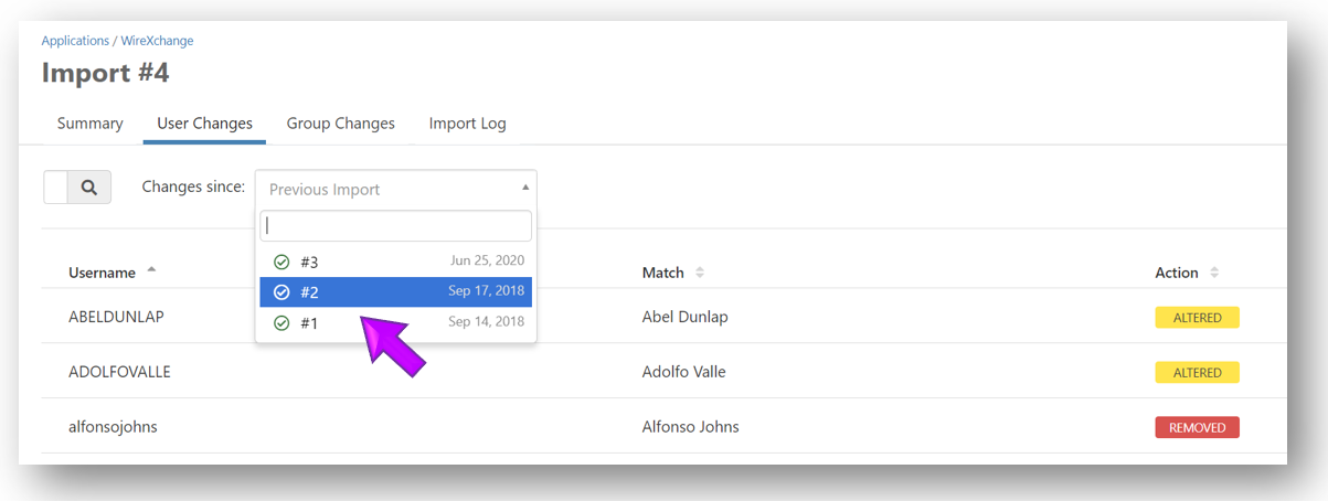 User Changes tab